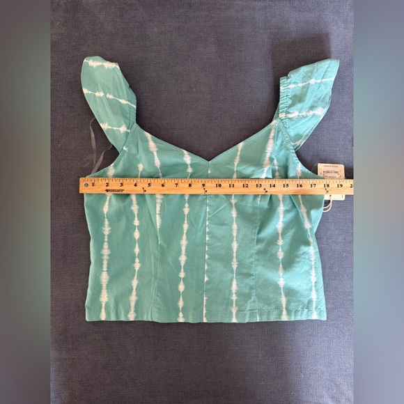 a.n.a Womans Teal Tie Dye Stripe Crop Top Sz LG 100% Cotton Smocked New Boho - Picture 6 of 7